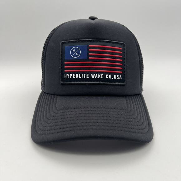 Hyperlite Wake Co USA Black Mesh Flag Trucker Baseball Hat Cap Adult One Size - Picture 1 of 4